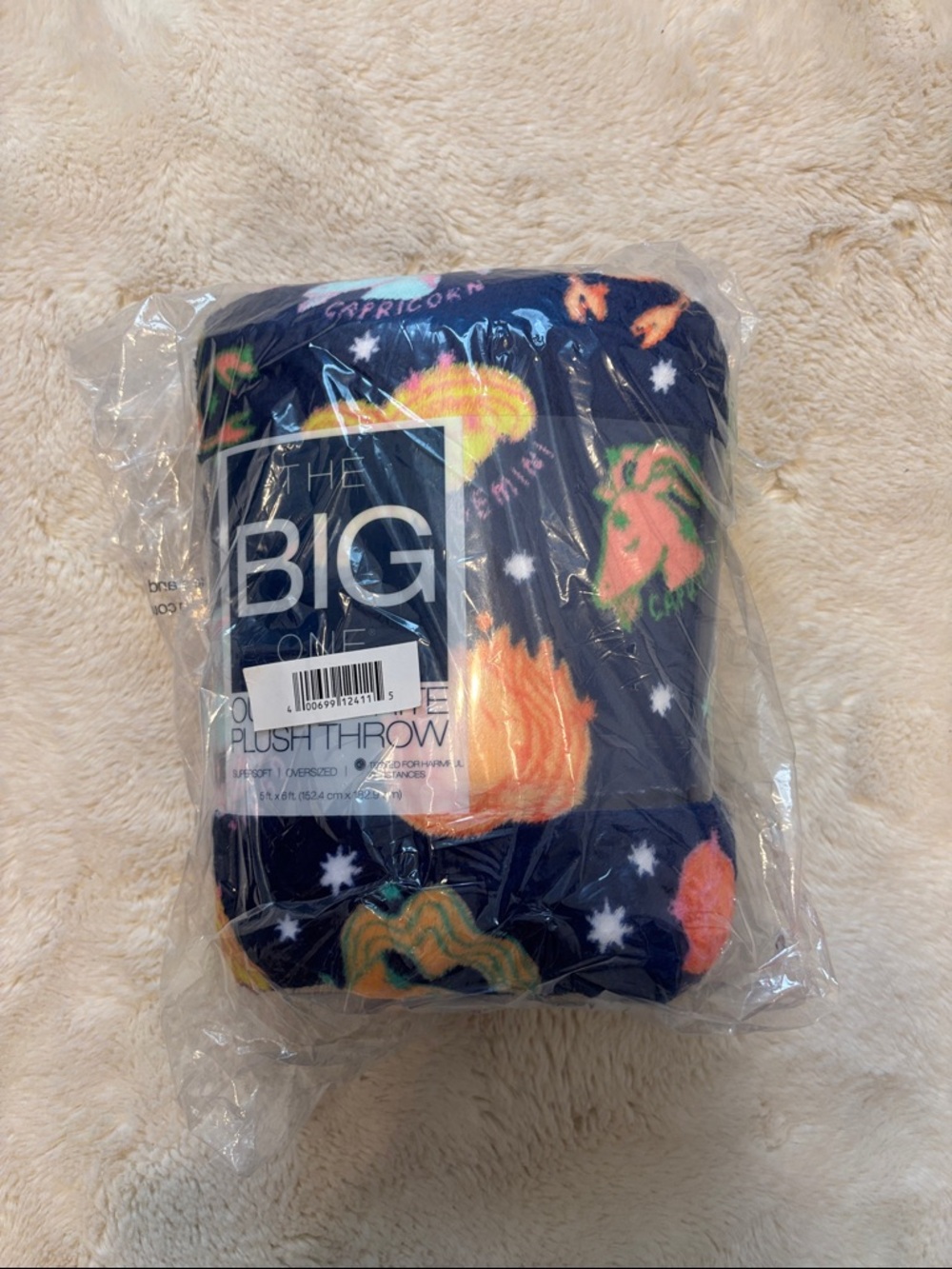 The Big One Plush Throw Blanket - Navy with Orange, Yellow, Green, White Accents
